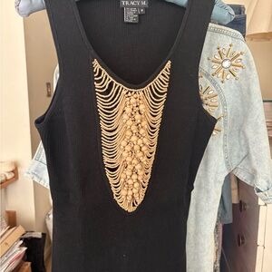 Tracy M Black Tank Top with Wood Detailing